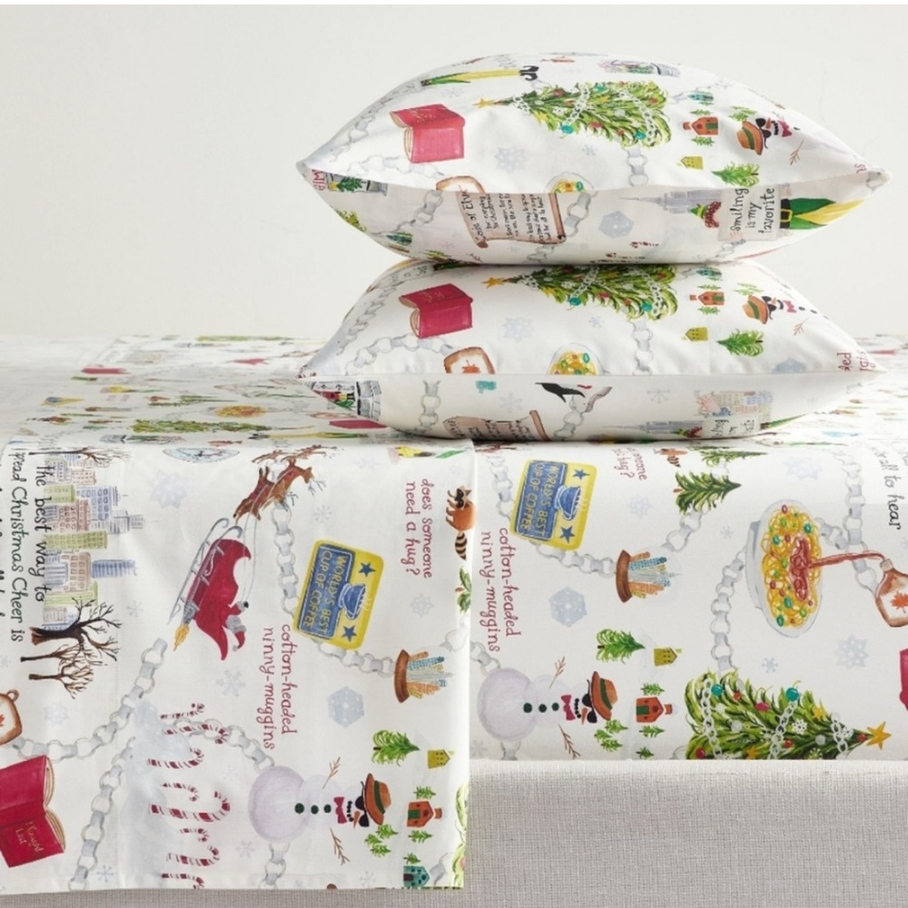 NEW POTTERY BARN California King Retired Buddy Elf Christmas Sheet Set Percale